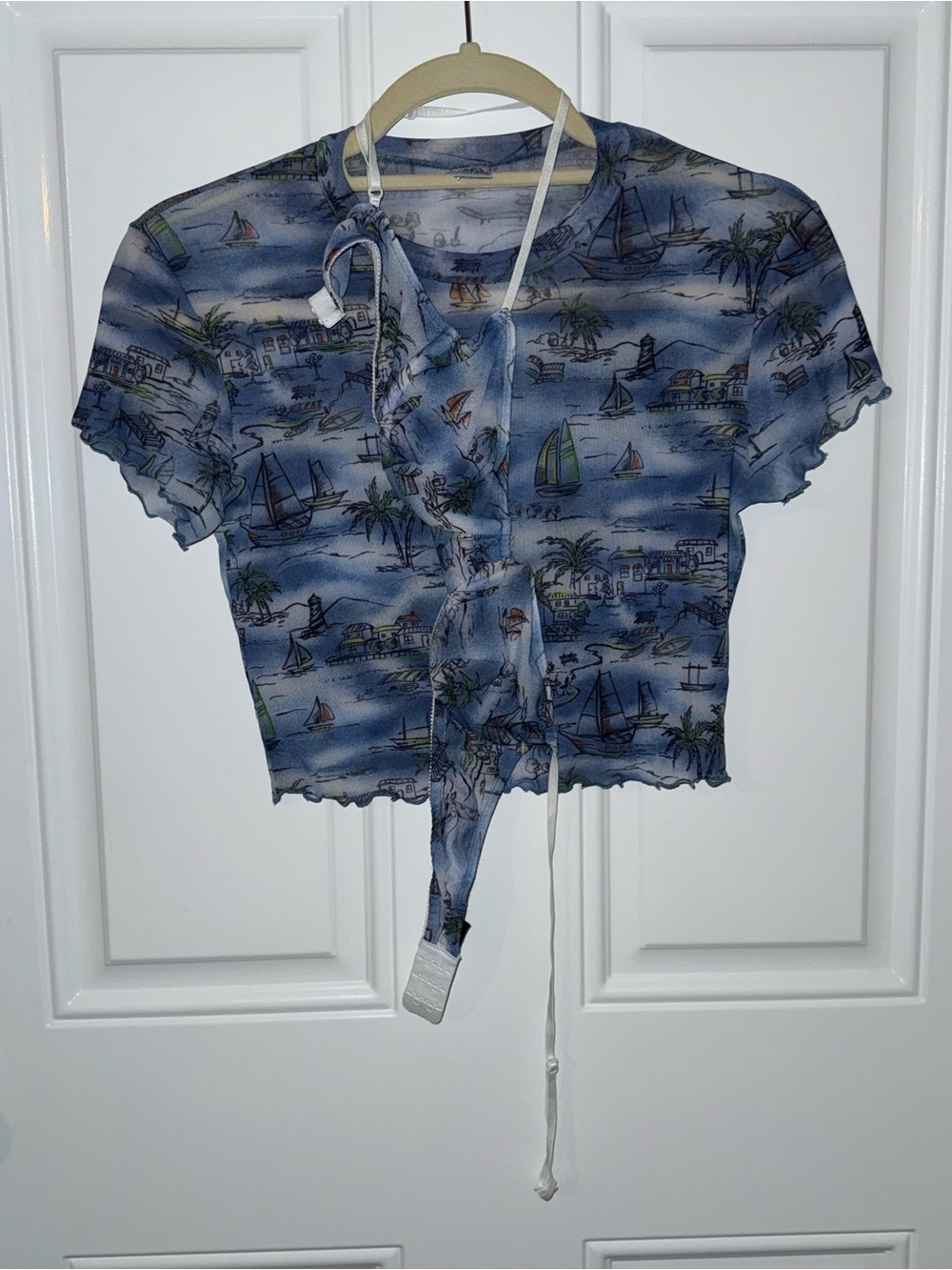 Only Hearts RARE Blue Mesh Crop Top AND Matching Bralette in Island Print